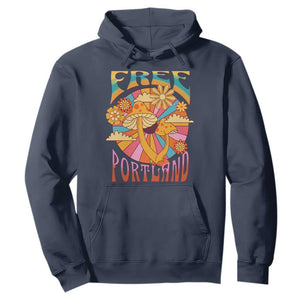 Retro Free Portland Patriotic Hoodie Oregon Freedom Trippy 70s Mushroom Graphic TS02 Navy Print Your Wear