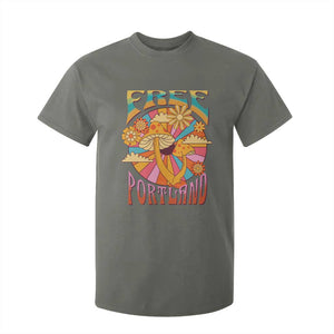 Retro Free Portland Patriotic T Shirt For Kid Oregon Freedom Trippy 70s Mushroom Graphic TS02 Military Green Print Your Wear
