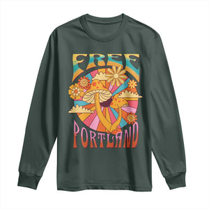 Retro Free Portland Patriotic Long Sleeve Shirt Oregon Freedom Trippy 70s Mushroom Graphic TS02 Dark Forest Green Print Your Wear