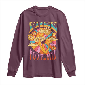 Retro Free Portland Patriotic Long Sleeve Shirt Oregon Freedom Trippy 70s Mushroom Graphic TS02 Maroon Print Your Wear