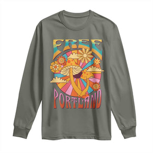 Retro Free Portland Patriotic Long Sleeve Shirt Oregon Freedom Trippy 70s Mushroom Graphic TS02 Military Green Print Your Wear