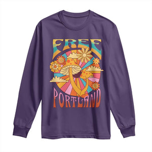 Retro Free Portland Patriotic Long Sleeve Shirt Oregon Freedom Trippy 70s Mushroom Graphic TS02 Purple Print Your Wear