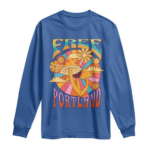 Retro Free Portland Patriotic Long Sleeve Shirt Oregon Freedom Trippy 70s Mushroom Graphic TS02 Royal Blue Print Your Wear