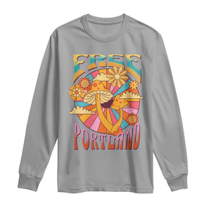 Retro Free Portland Patriotic Long Sleeve Shirt Oregon Freedom Trippy 70s Mushroom Graphic TS02 Sport Gray Print Your Wear