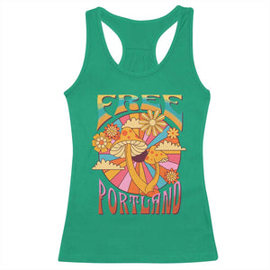 Retro Free Portland Patriotic Racerback Tank Top Oregon Freedom Trippy 70s Mushroom Graphic - Print Your Wear