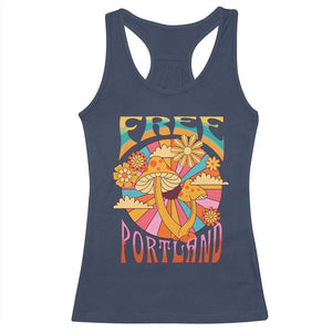 Retro Free Portland Patriotic Racerback Tank Top Oregon Freedom Trippy 70s Mushroom Graphic - Print Your Wear