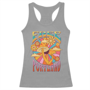 Retro Free Portland Patriotic Racerback Tank Top Oregon Freedom Trippy 70s Mushroom Graphic - Print Your Wear