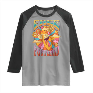 Retro Free Portland Patriotic Raglan Shirt Oregon Freedom Trippy 70s Mushroom Graphic TS02 Sport Gray Black Print Your Wear