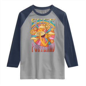 Retro Free Portland Patriotic Raglan Shirt Oregon Freedom Trippy 70s Mushroom Graphic TS02 Sport Gray Navy Print Your Wear