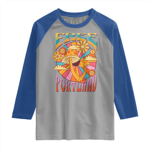 Retro Free Portland Patriotic Raglan Shirt Oregon Freedom Trippy 70s Mushroom Graphic TS02 Sport Gray Royal Print Your Wear