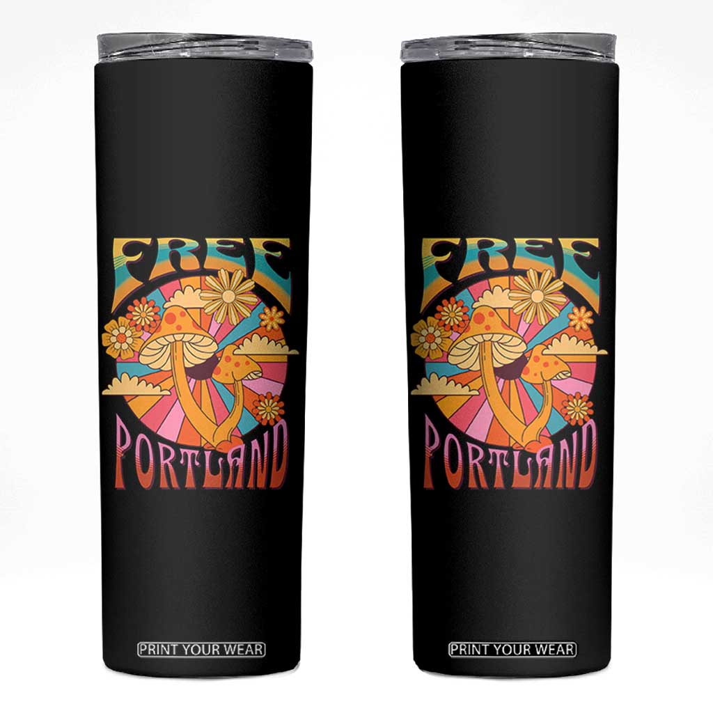 Retro Free Portland Patriotic Skinny Tumbler Oregon Freedom Trippy 70s Mushroom Graphic TS02 Black Print Your Wear