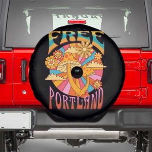 Retro Free Portland Patriotic Spare Tire Cover Oregon Freedom Trippy 70s Mushroom Graphic TS02 Black Print Your Wear