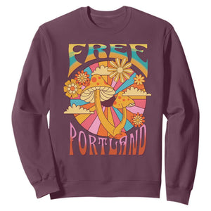 Retro Free Portland Patriotic Sweatshirt Oregon Freedom Trippy 70s Mushroom Graphic TS02 Maroon Print Your Wear