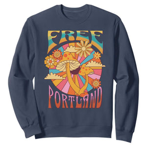 Retro Free Portland Patriotic Sweatshirt Oregon Freedom Trippy 70s Mushroom Graphic TS02 Navy Print Your Wear