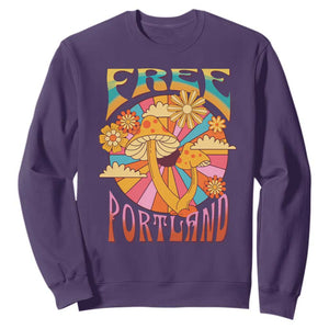Retro Free Portland Patriotic Sweatshirt Oregon Freedom Trippy 70s Mushroom Graphic TS02 Purple Print Your Wear