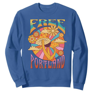 Retro Free Portland Patriotic Sweatshirt Oregon Freedom Trippy 70s Mushroom Graphic TS02 Royal Blue Print Your Wear