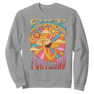Retro Free Portland Patriotic Sweatshirt Oregon Freedom Trippy 70s Mushroom Graphic TS02 Sport Gray Print Your Wear