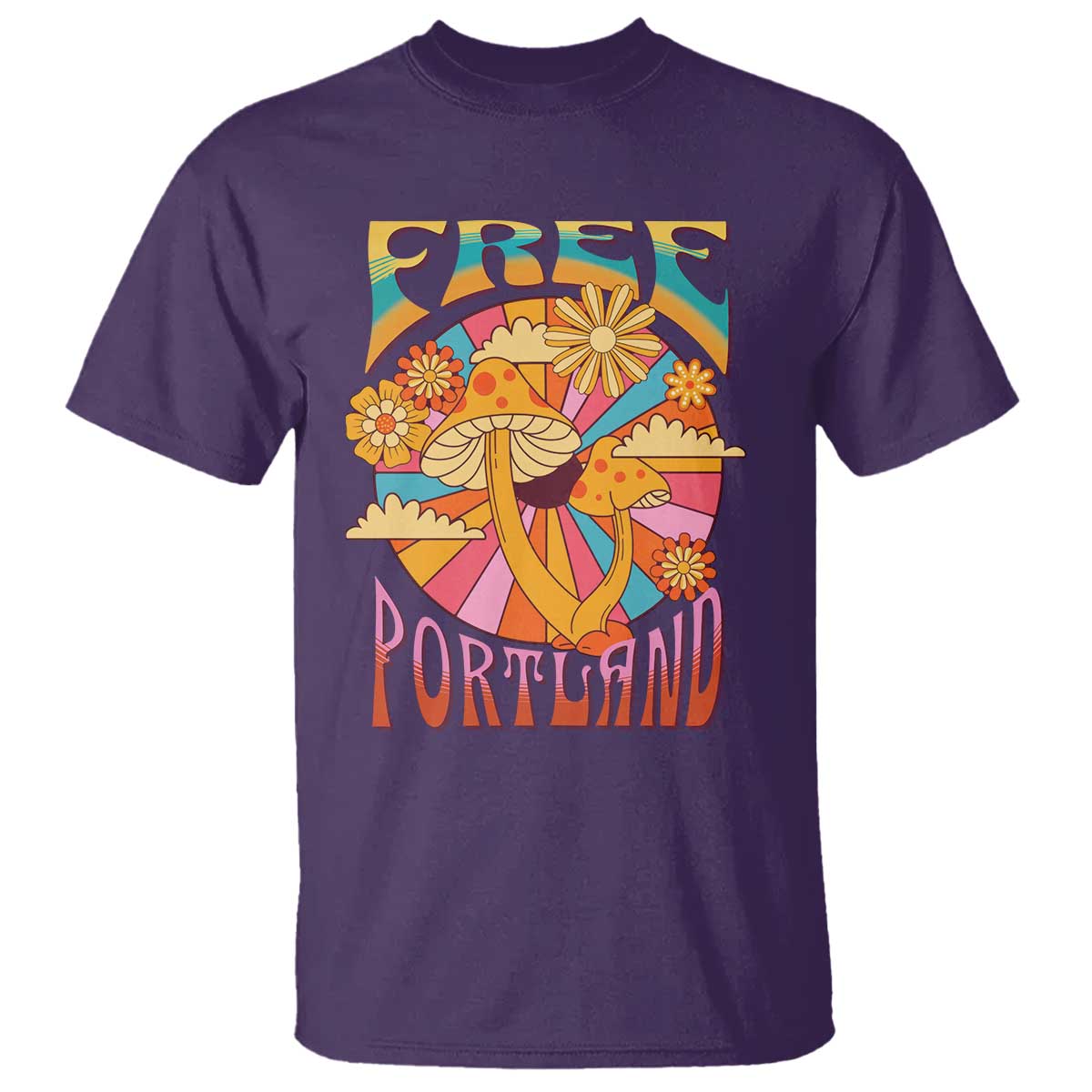 Retro Free Portland Patriotic T Shirt Oregon Freedom Trippy 70s Mushroom Graphic TS02 Purple Print Your Wear