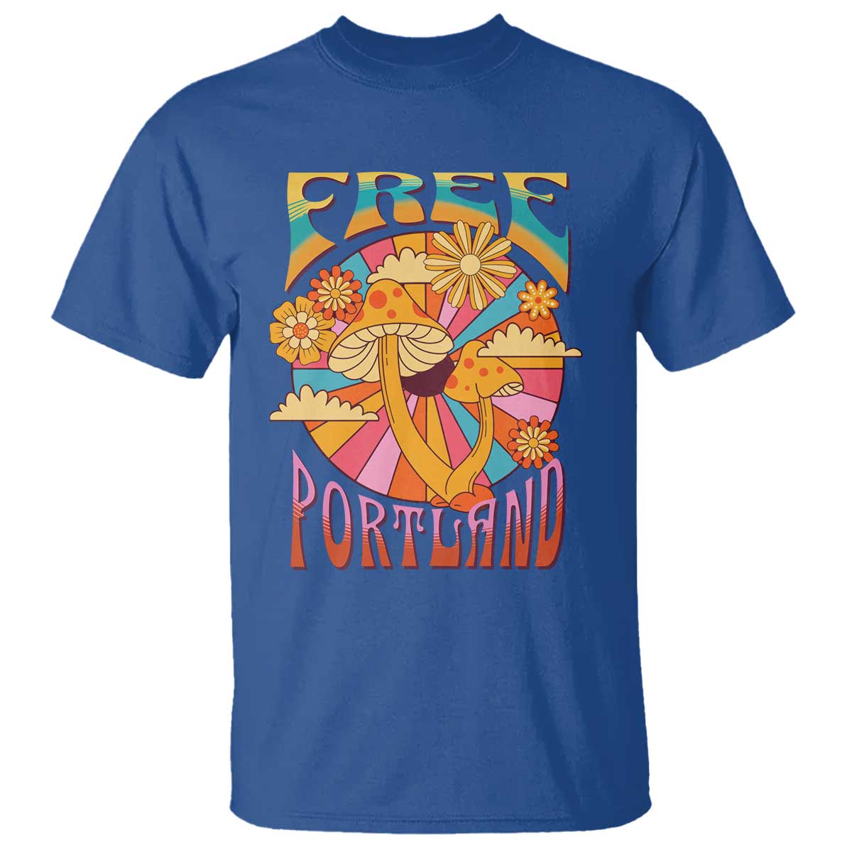 Retro Free Portland Patriotic T Shirt Oregon Freedom Trippy 70s Mushroom Graphic TS02 Royal Blue Print Your Wear
