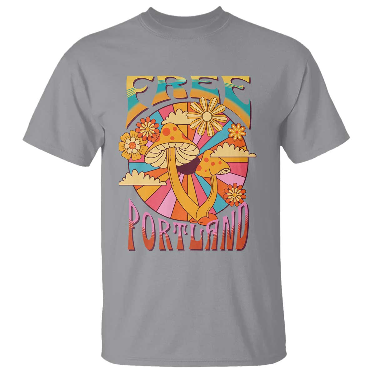 Retro Free Portland Patriotic T Shirt Oregon Freedom Trippy 70s Mushroom Graphic TS02 Sport Gray Print Your Wear