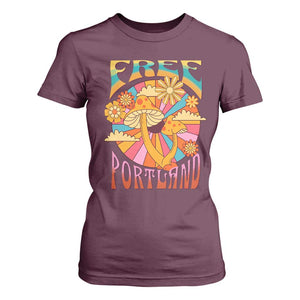Retro Free Portland Patriotic T Shirt For Women Oregon Freedom Trippy 70s Mushroom Graphic TS02 Maroon Print Your Wear