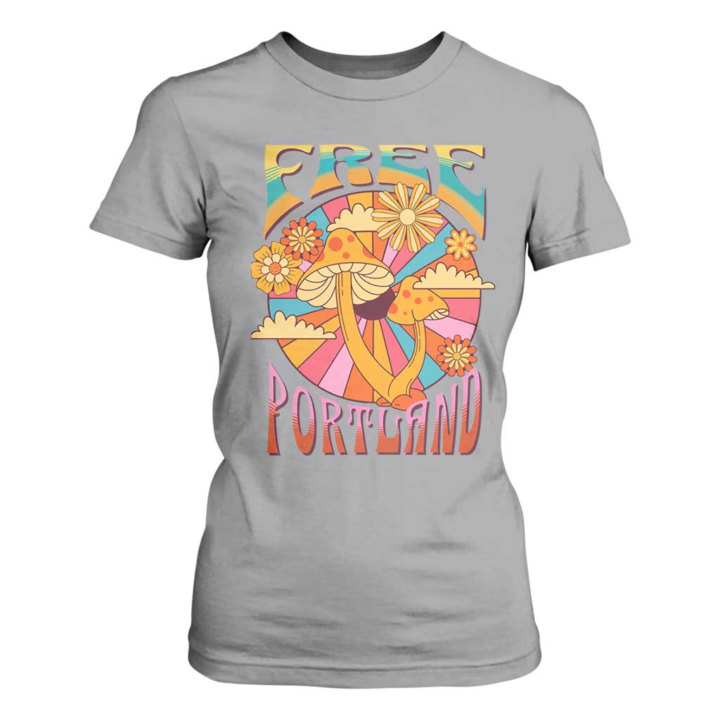 Retro Free Portland Patriotic T Shirt For Women Oregon Freedom Trippy 70s Mushroom Graphic TS02 Sport Gray Print Your Wear