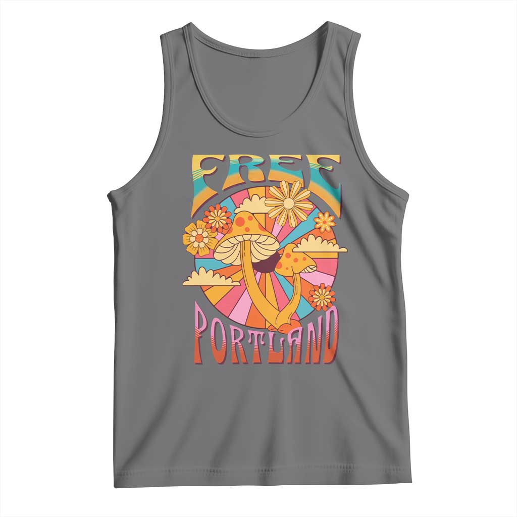 Retro Free Portland Patriotic Tank Top Oregon Freedom Trippy 70s Mushroom Graphic TS02 Black Heather Print Your Wear