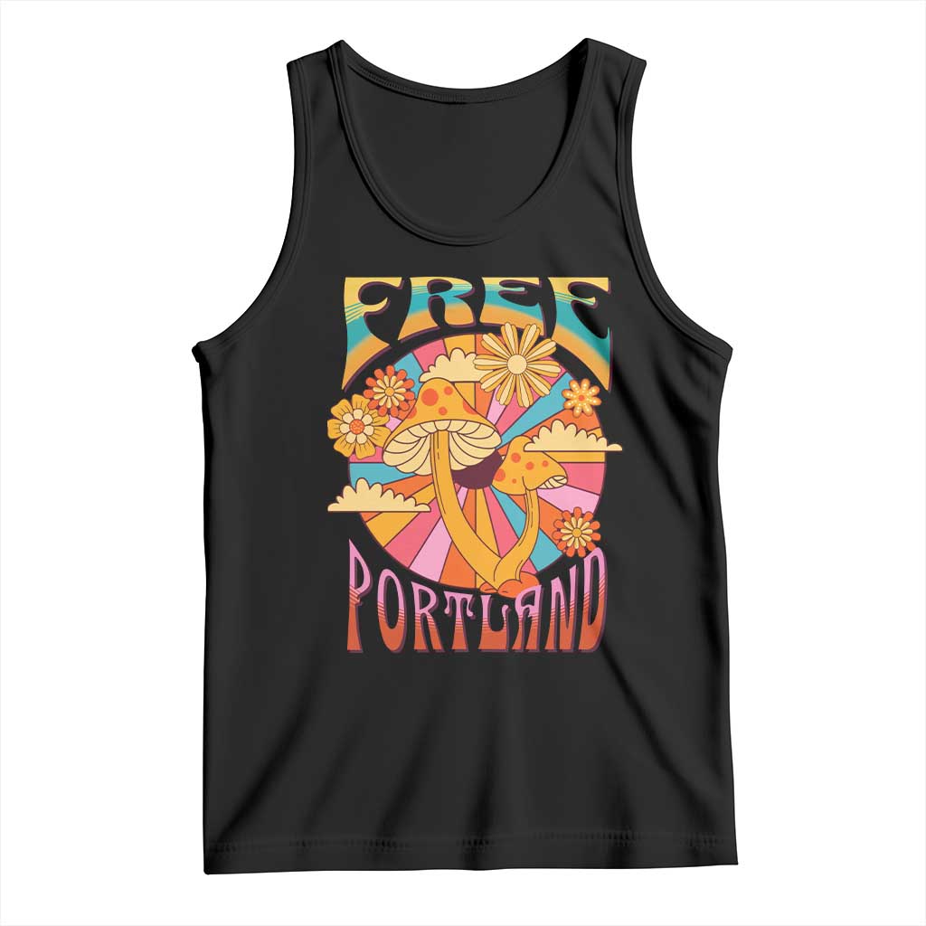 Retro Free Portland Patriotic Tank Top Oregon Freedom Trippy 70s Mushroom Graphic TS02 Black Print Your Wear