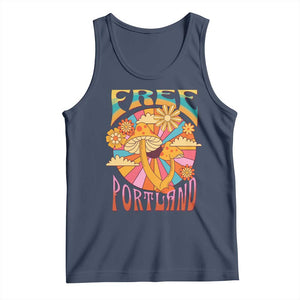 Retro Free Portland Patriotic Tank Top Oregon Freedom Trippy 70s Mushroom Graphic TS02 Navy Print Your Wear