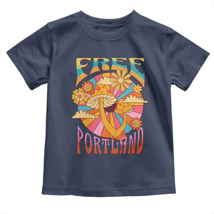 Retro Free Portland Patriotic Toddler T Shirt Oregon Freedom Trippy 70s Mushroom Graphic TS02 Navy Print Your Wear