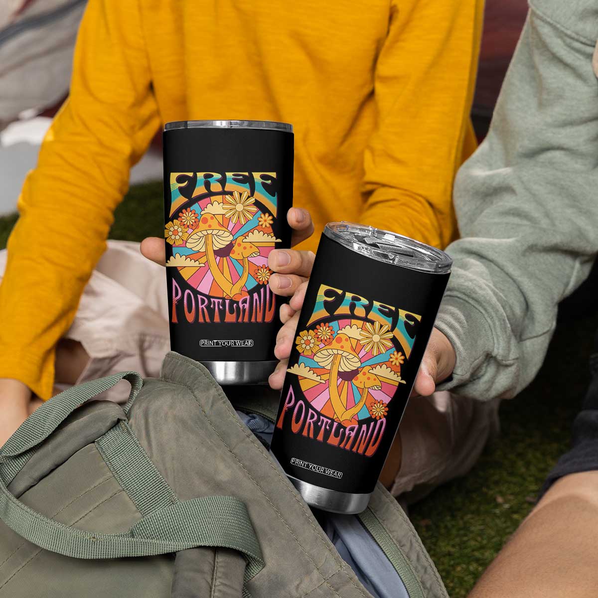 Retro Free Portland Patriotic Tumbler Cup Oregon Freedom Trippy 70s Mushroom Graphic TS02 Print Your Wear