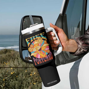 Retro Free Portland Patriotic Tumbler With Handle Oregon Freedom Trippy 70s Mushroom Graphic TS02 Print Your Wear