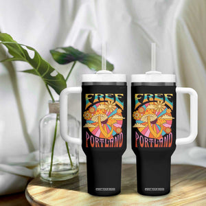 Retro Free Portland Patriotic Tumbler With Handle Oregon Freedom Trippy 70s Mushroom Graphic TS02 Print Your Wear