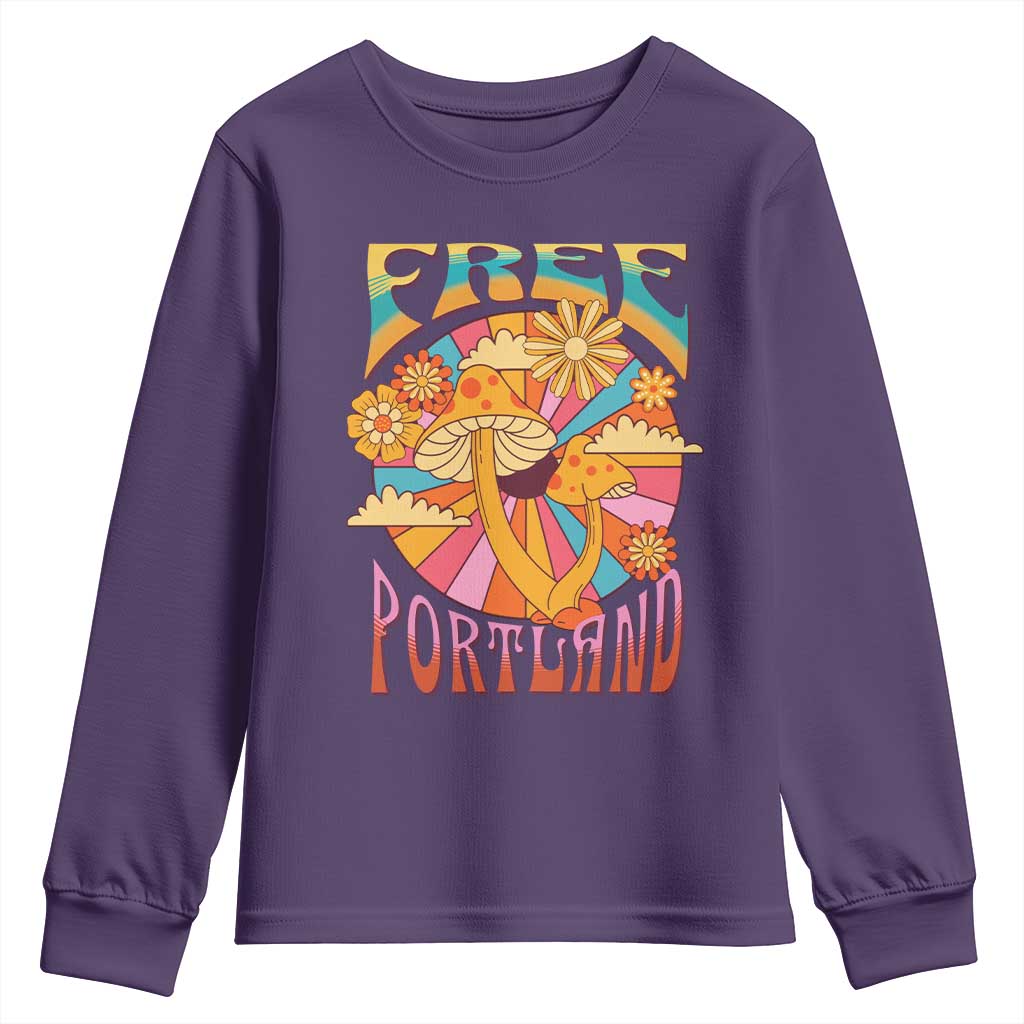 Retro Free Portland Patriotic Youth Sweatshirt Oregon Freedom Trippy 70s Mushroom Graphic TS02 Purple Print Your Wear