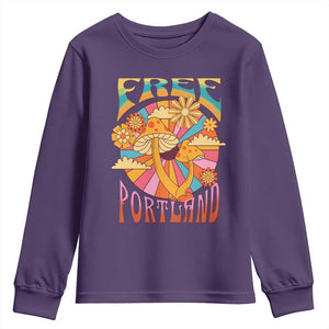 Retro Free Portland Patriotic Youth Sweatshirt Oregon Freedom Trippy 70s Mushroom Graphic TS02 Purple Print Your Wear