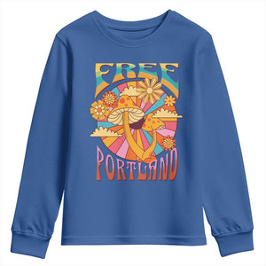Retro Free Portland Patriotic Youth Sweatshirt Oregon Freedom Trippy 70s Mushroom Graphic TS02 Royal Blue Print Your Wear