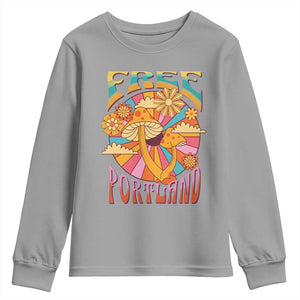 Retro Free Portland Patriotic Youth Sweatshirt Oregon Freedom Trippy 70s Mushroom Graphic TS02 Sport Gray Print Your Wear