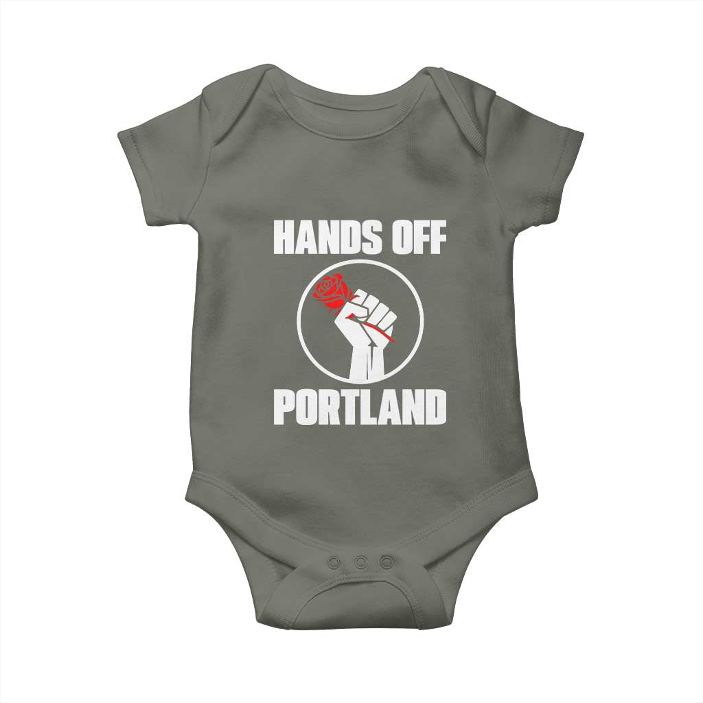 Hands Off Portland Baby Onesie Rose Fist Oregon Freedom Fighter TS02 Military Green Print Your Wear