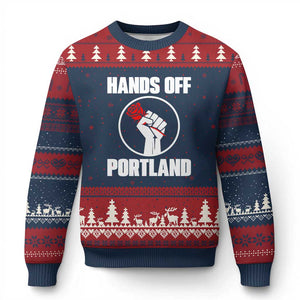 Hands Off Portland Ugly Christmas Sweater Rose Fist Oregon Freedom Fighter - Print Your Wear