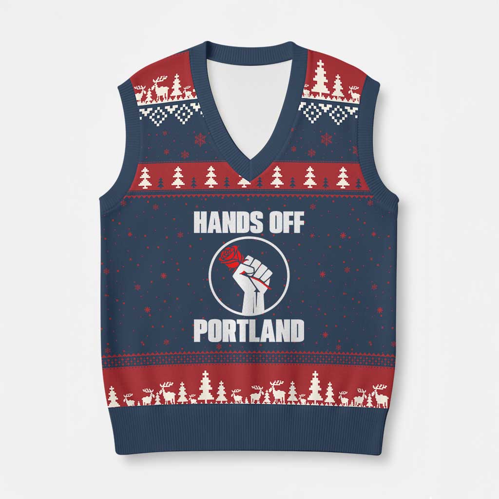 Hands Off Portland V-Neck Knit Sweater Vest Rose Fist Oregon Freedom Fighter - Print Your Wear