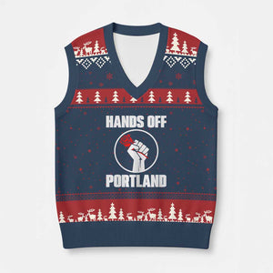 Hands Off Portland V-Neck Knit Sweater Vest Rose Fist Oregon Freedom Fighter - Print Your Wear