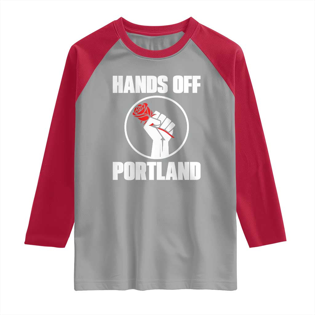 Hands Off Portland Raglan Shirt Rose Fist Oregon Freedom Fighter TS02 Sport Gray Red Print Your Wear