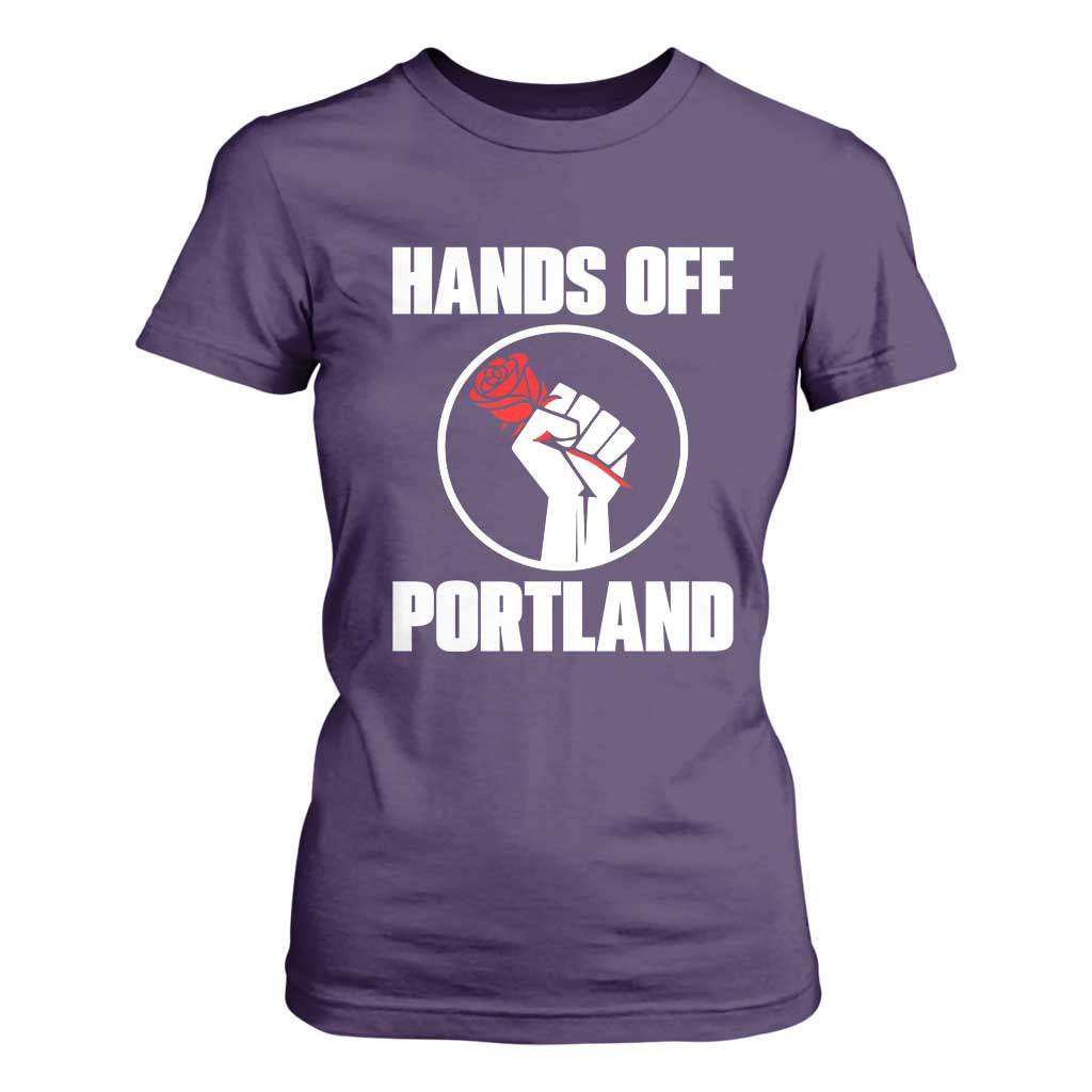 Hands Off Portland T Shirt For Women Rose Fist Oregon Freedom Fighter TS02 Purple Print Your Wear