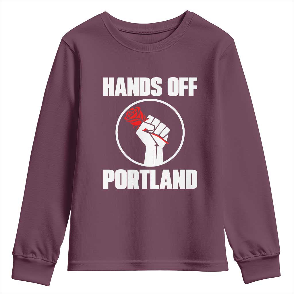 Hands Off Portland Youth Sweatshirt Rose Fist Oregon Freedom Fighter TS02 Maroon Print Your Wear