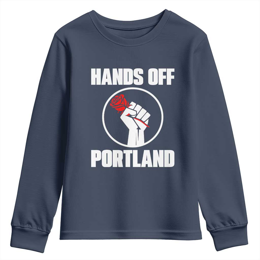 Hands Off Portland Youth Sweatshirt Rose Fist Oregon Freedom Fighter TS02 Navy Print Your Wear