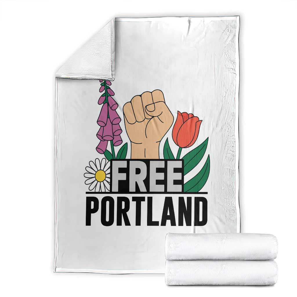 Free Portland Raised Fist Throw Blanket Patriotic Oregon Freedom Floral Justice TS02 White Print Your Wear