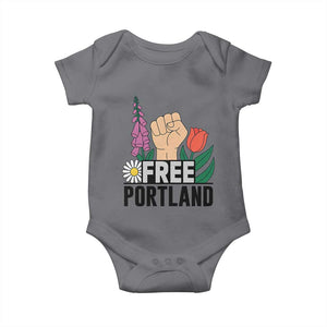 Free Portland Raised Fist Baby Onesie Patriotic Oregon Freedom Floral Justice TS02 Charcoal Print Your Wear