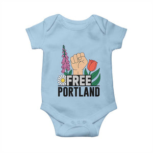 Free Portland Raised Fist Baby Onesie Patriotic Oregon Freedom Floral Justice TS02 Light Blue Print Your Wear