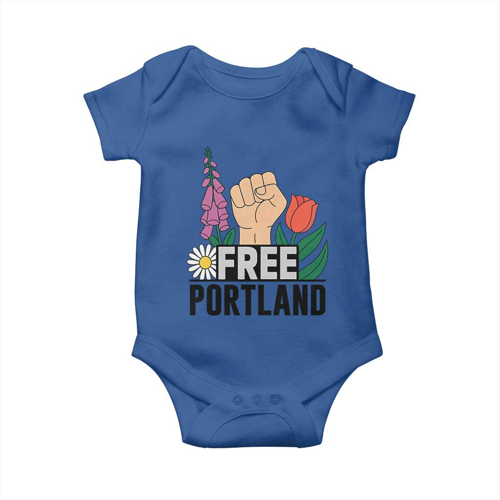 Free Portland Raised Fist Baby Onesie Patriotic Oregon Freedom Floral Justice TS02 Royal Blue Print Your Wear