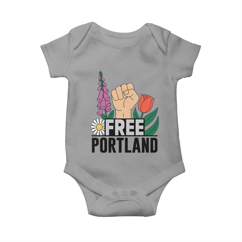 Free Portland Raised Fist Baby Onesie Patriotic Oregon Freedom Floral Justice TS02 Sport Gray Print Your Wear